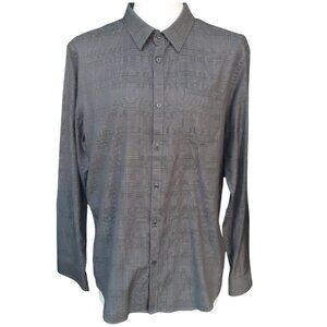 Calvin Klein SZ L Slim Fit Black & White Glen Check Plaid Men's Button Up Shirt